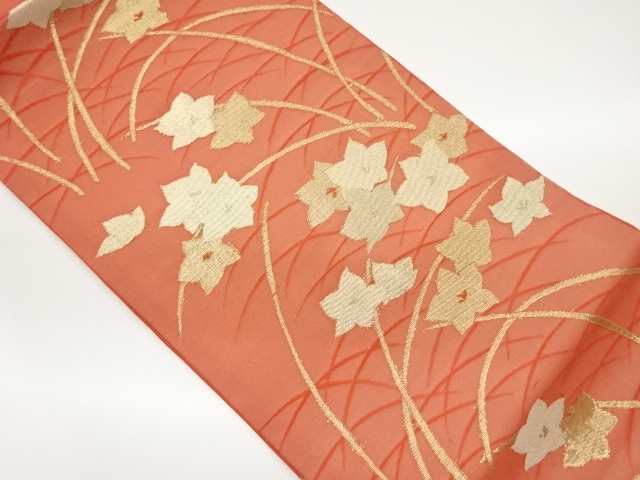  紗 桔梗に芝模様織出し名古屋帯